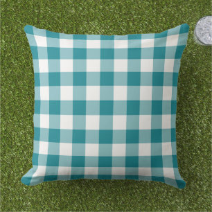 Klassisches Teal-Weiß-Gingham-Karo-Kontrollmuster Kissen
