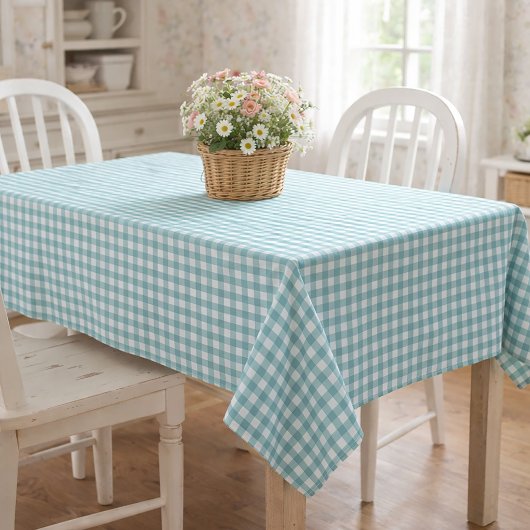 Klassisches Teal-Weiß-Gingham-Muster-Check-Design Tischdecke
