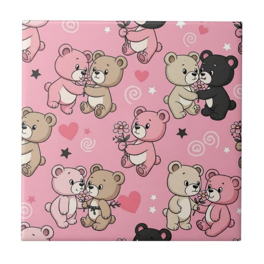 Klassisches Teddybär-Herzen-Muster Fliese (Vorderseite)