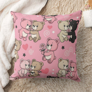 Klassisches Teddybär-Herzen-Muster Kissen