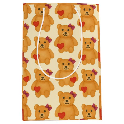 Klassisches Teddybärmuster Mittlere Geschenktüte (Vorderseite)
