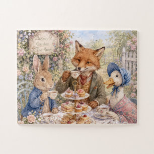 Klassisches Teetrinken mit Märchenfiguren Hase Fuc Puzzle