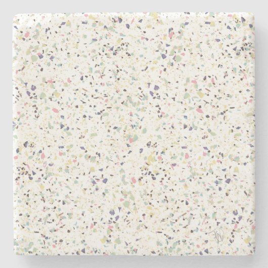 Klassisches Terrazzo-Design aus Vintagem Marmor Steinuntersetzer (Vorderseite)