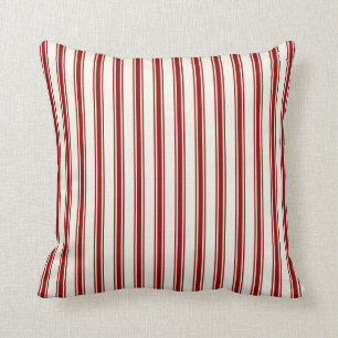 Klassisches Ticking-Streifenmuster Rot und Creme Kissen