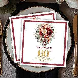 Klassisches Tiefrot Gold Herbst 60. Geburtstag Pap Serviette