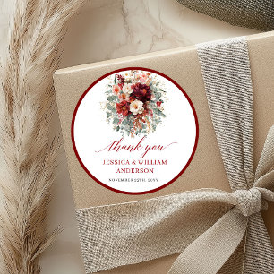 Klassisches tiefrotes Herbst-Hochzeit-Sticker-Desi Runder Aufkleber