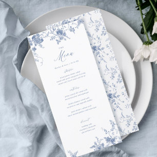 Klassisches Toile Blue Floral Wedding Table Menu Menükarte