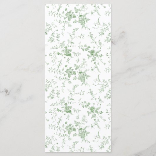 Klassisches Toile Green Floral Wedding Table Menu Menükarte (Rückseite)