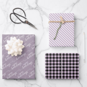 Klassisches traditionelles rosa Violett Kariert Geschenkpapier Set