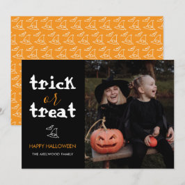 Klassisches 'Trick or Treat' Halloween-Familienfot Feiertagskarte