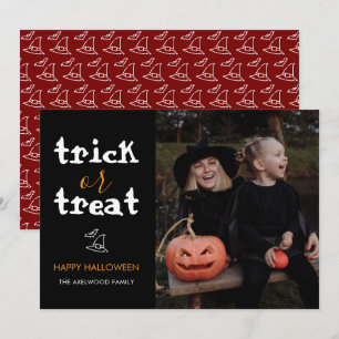 Klassisches 'Trick or Treat' Halloween-Familienfot Feiertagskarte