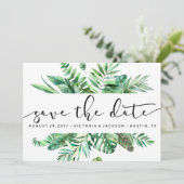 Klassisches tropisches Blattwerk mit Wasserfarbe S Save The Date (Stehend Vorderseite)