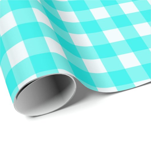 Klassisches Turquoise Gingham Scheckiges Muster Geschenkpapier (Rolleneckpunkt)