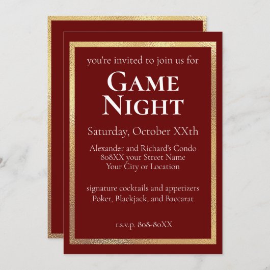 Klassisches und anspruchsvolles Game Night Party Einladung (Vorne/Hinten)