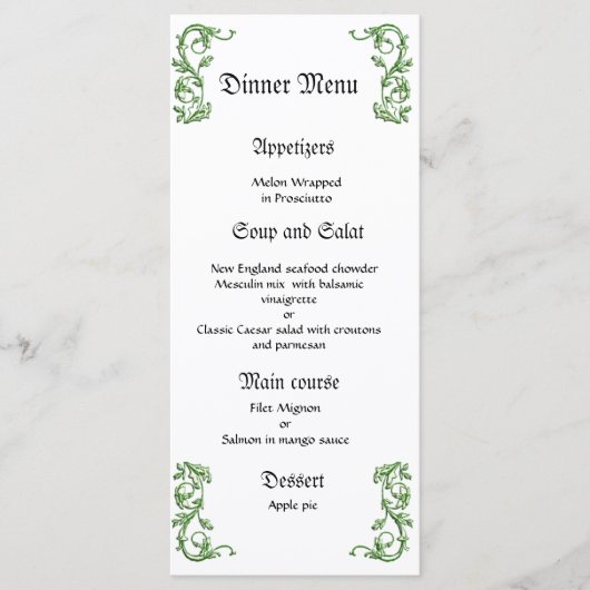 Klassisches und elegantes Abendmenü Menükarte (Vorderseite)