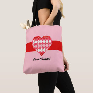 Klassisches Valentinherz Rot und Rosa Raute Herz Tasche