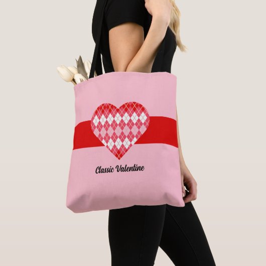 Klassisches Valentinherz Rot und Rosa Raute Herz Tasche (Von Nahem)