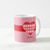 Klassisches Valentinherz Rot und Rosa Raute (Rosa) Kaffeetasse (VorderseiteRechts)