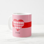 Klassisches Valentinherz Rot und Rosa Raute (Rosa) Kaffeetasse (Vorderseite Links)