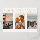 Klassisches Vier-Foto-Save the Date Gold Folieneinladung (Vorderseite)