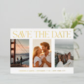 Klassisches Vier-Foto-Save the Date Gold Folieneinladung (Stehend vorne)