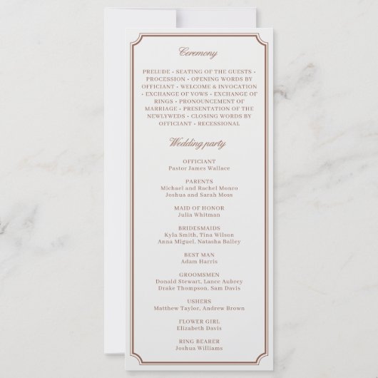 Klassisches Vintag Brown & Ecru Hochzeitsprogramm (Rückseite)