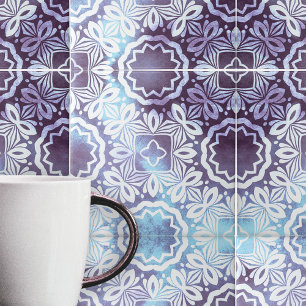 Klassisches Vintage Blau-Grau-Geometrisches Muster Fliese