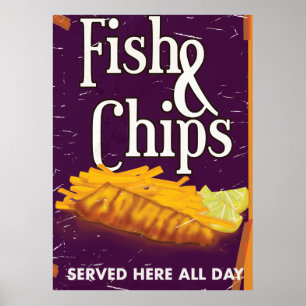 Klassisches Vintage-Fisch-und-Pommes-Frites-Plakat Poster