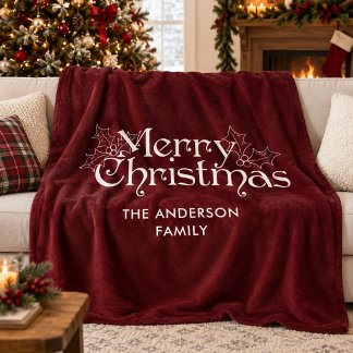 Klassisches Vintage Frohe Weihnachten Schrift Rote Fleecedecke