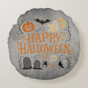 Klassisches, vintage Frohes Halloween Rundes Kissen