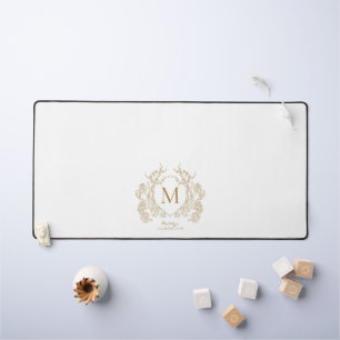 Klassisches Vintage-Gold-Blumenwappen-Monogramm Schreibtischunterlage
