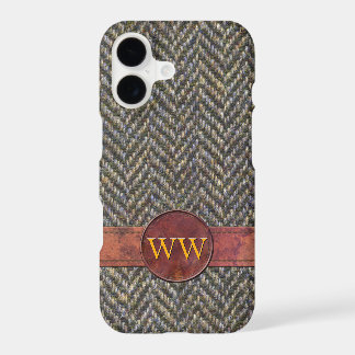 Klassisches Vintage-Herringbone-Tweed-Leder-Monogr