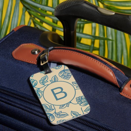 Klassisches Vintage-Hopfenblätter-Muster-Monogramm Gepäckanhänger (Vorderseite Insitu 1)
