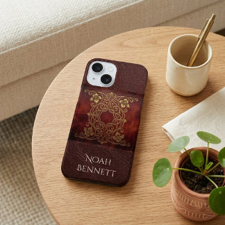 Klassisches Vintage-Leder Burgunderrot viktorianis iPhone 16 Hülle