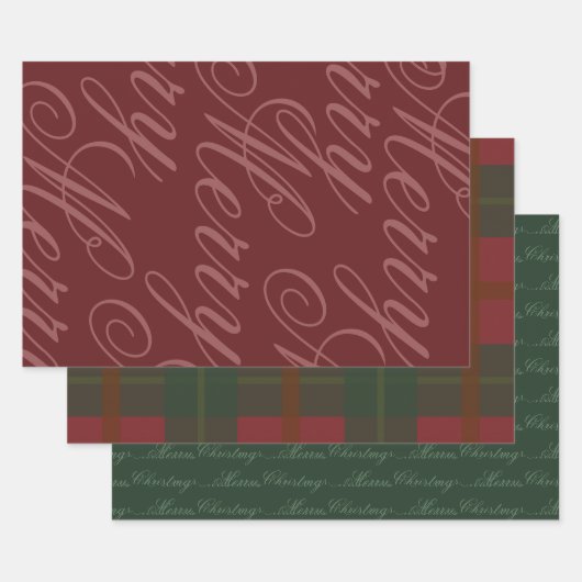 Klassisches Vintage-Rot-Grün-Script Merry Geschenkpapier Set (Set)