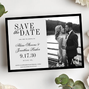 Klassisches vintage schwarzes graues Hochzeitsfoto Save The Date