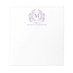 Klassisches Vintage-Veilchen-Blumenwappen-Monogram Notizblock