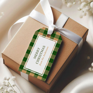 Klassisches Vintage-Weihnachten Grün und Beige Kar Geschenkanhänger