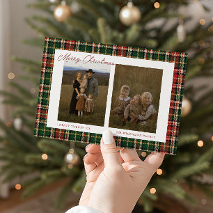 Klassisches Vintage-Weihnachtskariert-Familienfoto Feiertagskarte