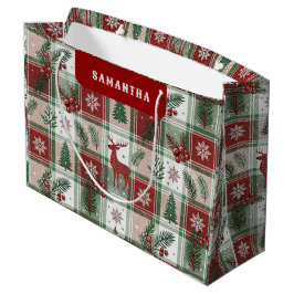 Klassisches Vintage-Weihnachtskaromuster & Stechpa Große Geschenktüte