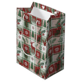 Klassisches Vintage-Weihnachtskaromuster & Stechpa Mittlere Geschenktüte