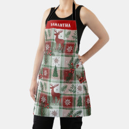 Klassisches Vintage-Weihnachtskaromuster & Stechpa Schürze