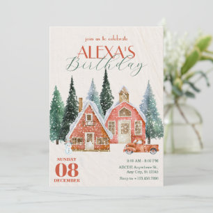 Klassisches Vintage Winter-Wunderland Geburtstag Einladung