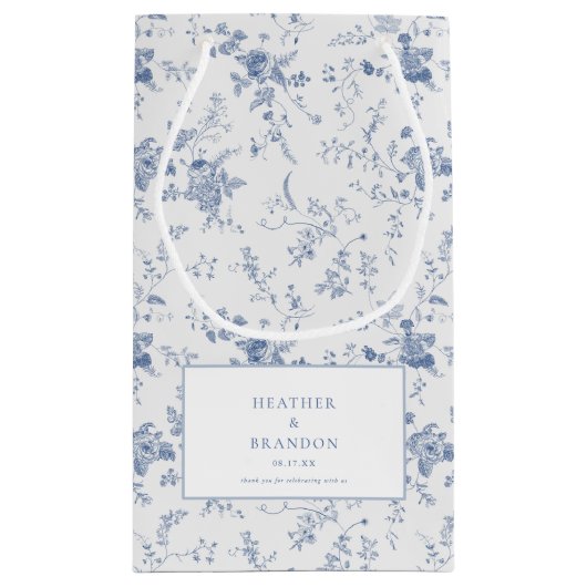 Klassisches Vintages Blumenblauer Brautparty Kleine Geschenktüte (Rückseite)