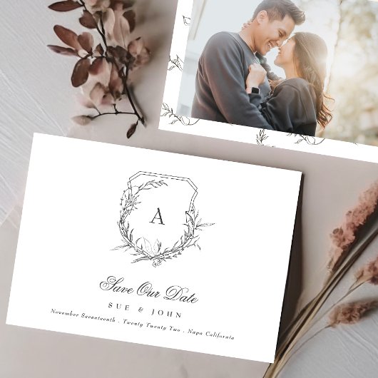 klassisches Vintages botanisches Monogramm-Wappen Save The Date