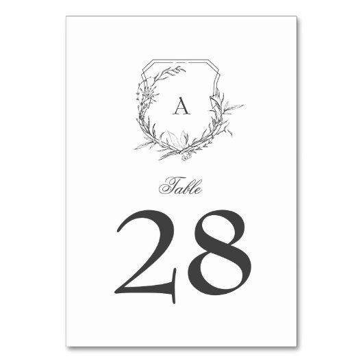 klassisches Vintages botanisches Monogramm-Wappen Tischnummer (Rückseite)