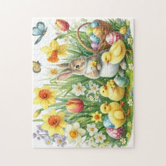 Klassisches/Vintages Federhasen/Huhn Puzzle (Vertikal)