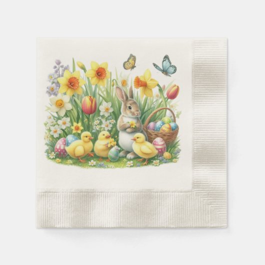 Klassisches/Vintages Federhasen/Huhn Serviette (Vorderseite)
