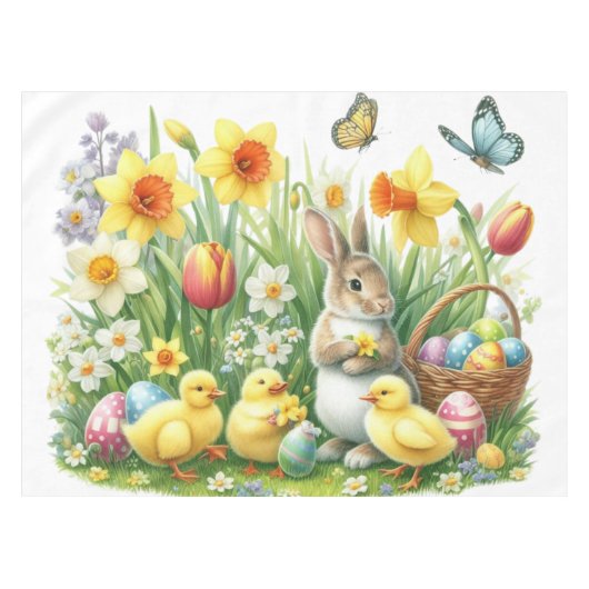 Klassisches/Vintages Federhasen/Huhn Tischdecke (Vorderseite (Horizontal))