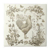 Klassisches Vintages Rooster Beige Blumenschmuck Fliese (Vorderseite)